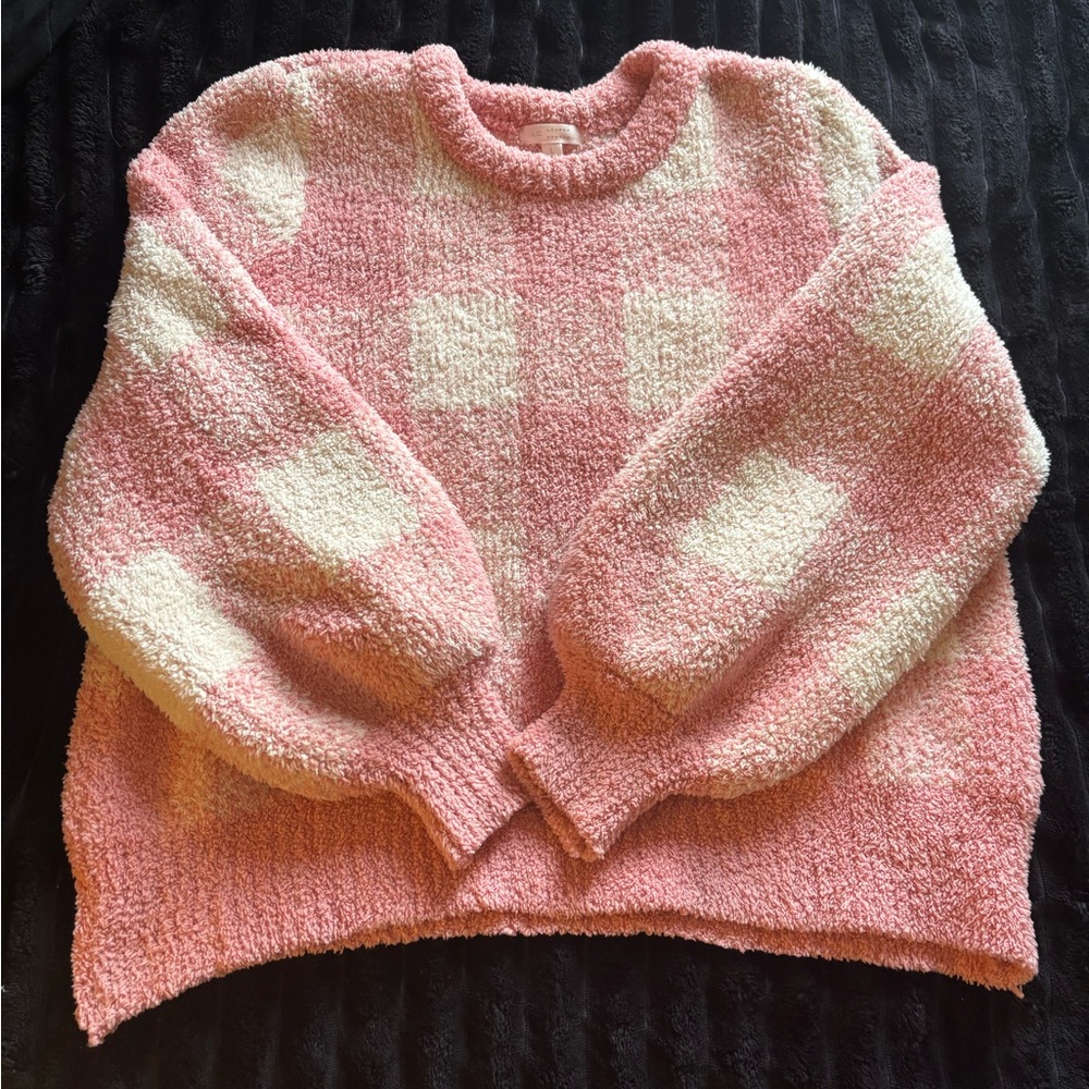 LC Lauren Conrad Pink and Cream Checkered Crewneck Sweater | size Large
